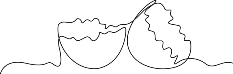 Abstract broken empty egg, egg shell, continuous one line art drawing, Vector Illustration