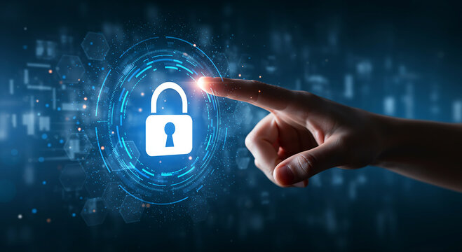 Cybersecurity protection digital lock interface - Powered by Adobe