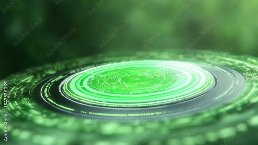 Aufkleber abstract green circular platform: a glowing green circular platform hovers in a blurred environment,