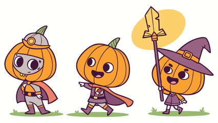 Obraz premium Funny Halloween Pumpkin Vector Set – Pumpkins with Glasses, Hats, Mustaches, Capes & Bows