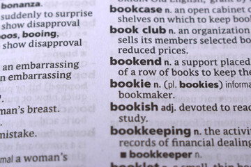 Close Up Of English Dictionary Page With Word - Bookend