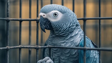 Nice Congo African grey parrot in cage at zoo, nature, wild life birds