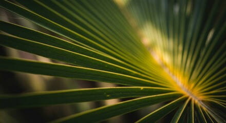 Closeup of a Green and Yellow Palm Leaf