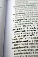 Close Up Of English Dictionary Page With Word - Accede