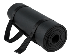 Black Rolled Yoga Mat with Carrying Strap on Transparent Background PNG