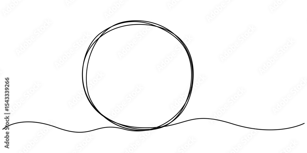 Poster continuous one line drawing of black circle. round frame sketch outline on white background. doodle 