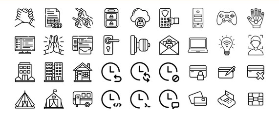Black Line Icon Set Bundle 14 Security Technology Communication