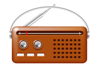 Retro radio icon. Yellow radio. Vector 3D clipart isolated on white background.