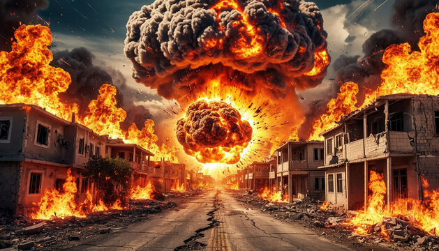 Nuclear explosion over a Middle Eastern city. Nuclear war.