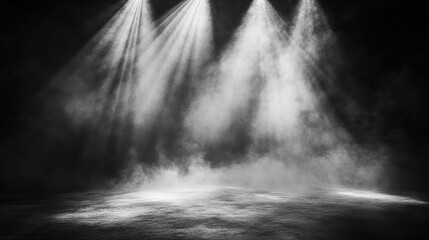 Three Beams of Light Piercing Through Smoky Darkness