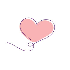 Continuous line drawing of a heart, black and white vector minimalist love concept illustration. Set.