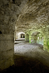 Fort Doss Fornas: the interior with niches for ammunition. Valsorda, Monte Vigolana, Trento, Trentino, Italy.