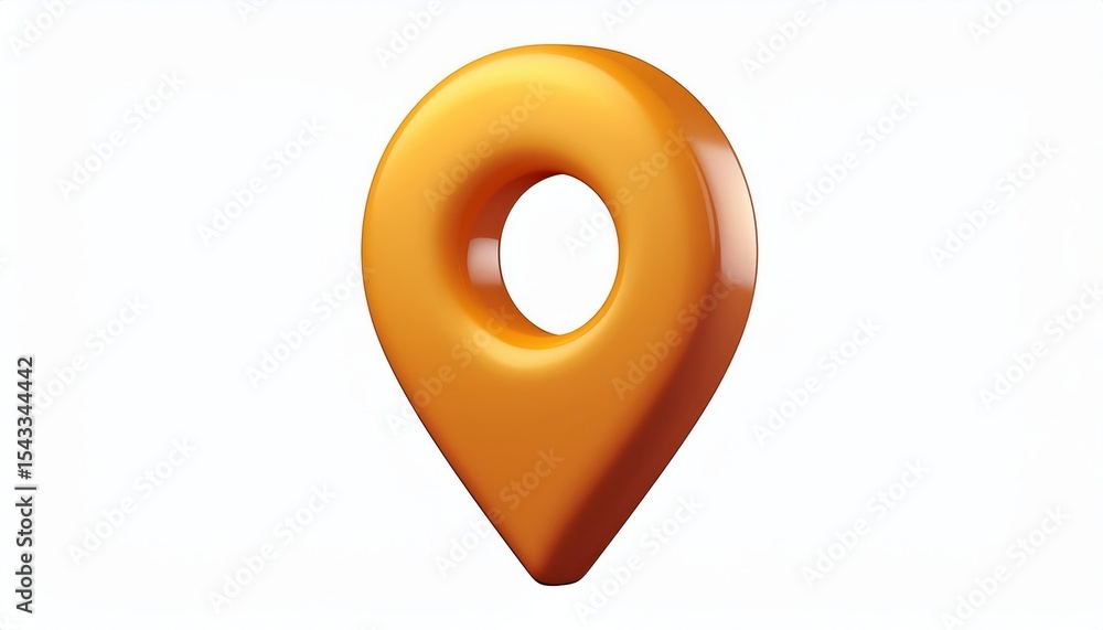 Poster 3d orange location pin icon with glossy surface isolated on white background for map interface, mobi