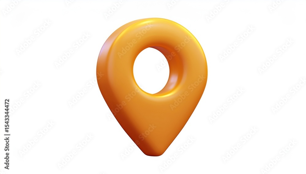 Poster 3d orange location pin icon with glossy surface isolated on white background for map interface, mobi