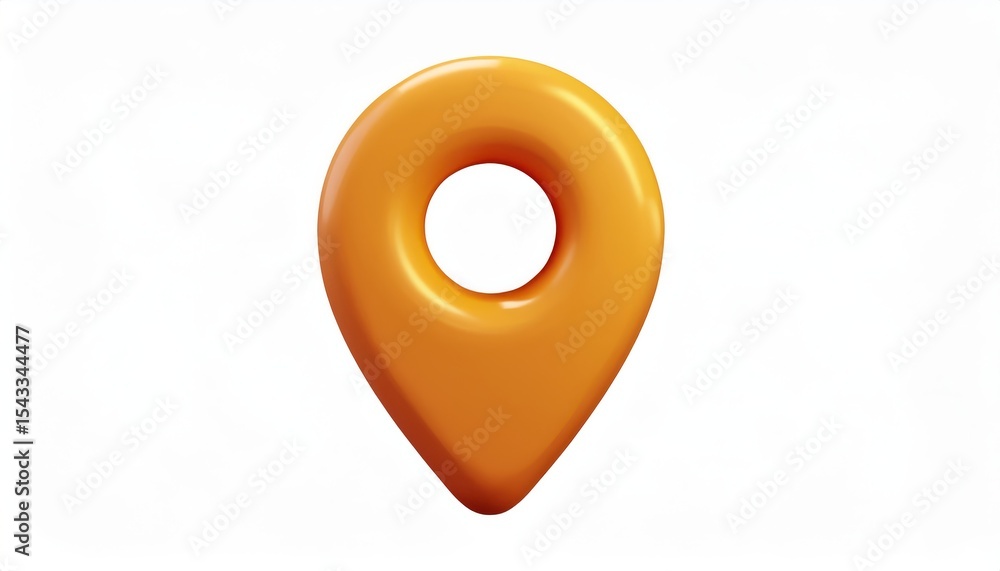 Poster 3d orange location pin icon with glossy surface isolated on white background for map interface, mobi
