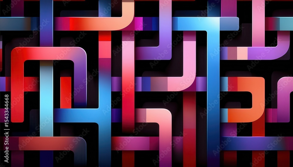 Aufkleber colorful abstract gradient maze with rounded geometric paths on black background for modern web desi