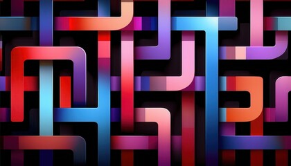  colorful abstract gradient maze with rounded geometric paths on black background for modern web design, print template, tech branding or poster artwork