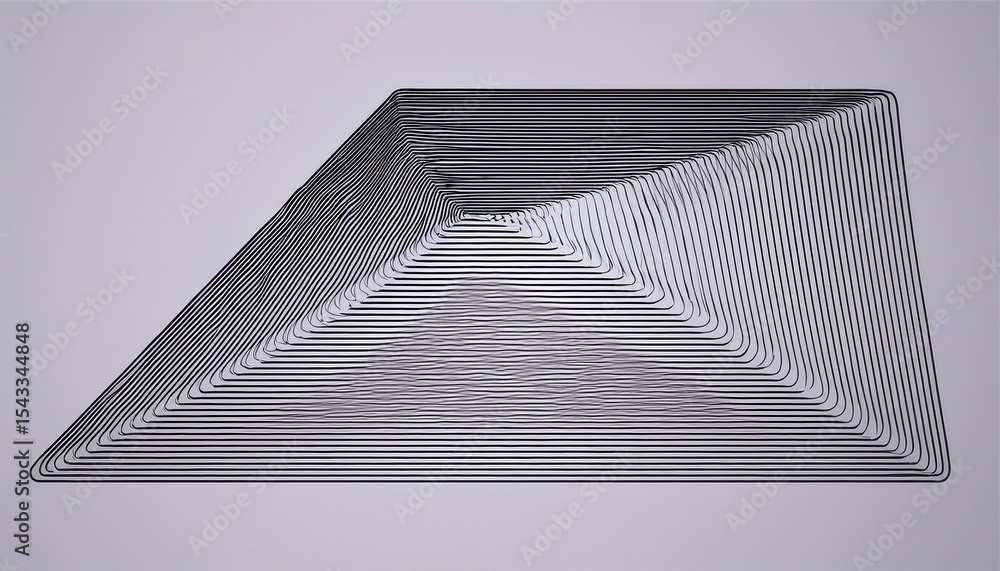 Poster abstract 3d optical line art shape with symmetrical black contour loops on gradient violet backgroun