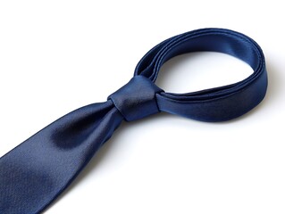 A close up photo shows a navy blue necktie detail