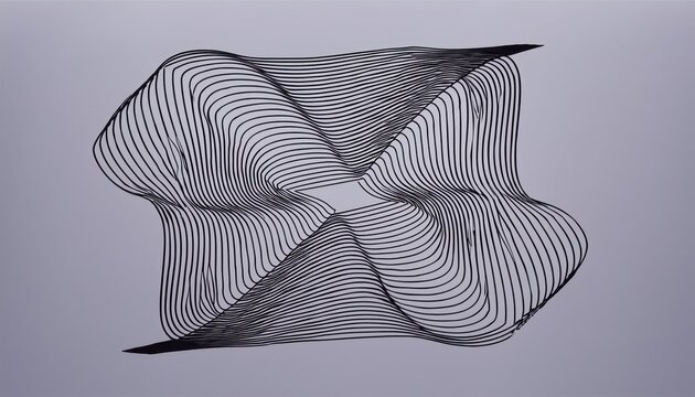  abstract 3d optical line art shape with symmetrical black contour loops on gradient violet background for modern web design, branding, poster, or tech cover use