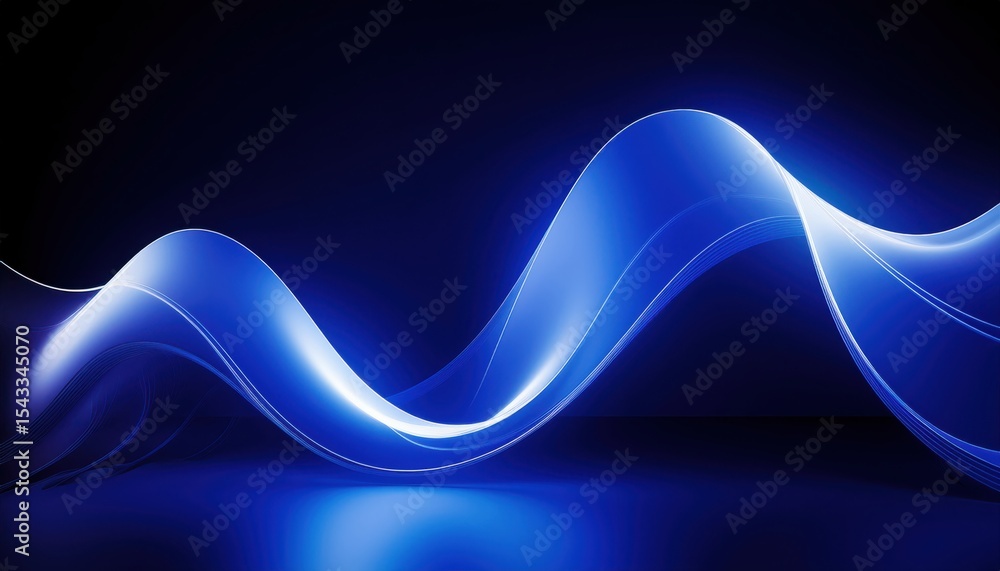 Poster dynamic glowing blue lightwave on dark background with smooth gradients and abstract curves, ideal f