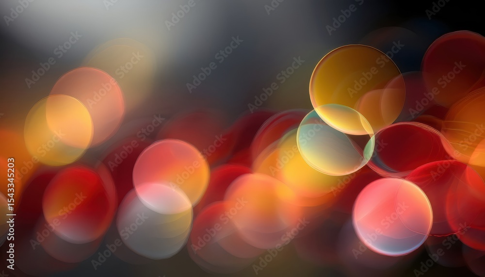 Poster vivid abstract bokeh light blend in red yellow and orange tones with glowing circular shapes on dark