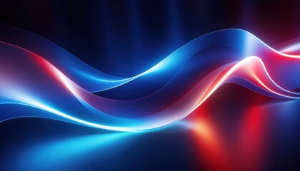  abstract neon wave with glowing blue and red light ribbons on dark background, perfect for tech themed web design, digital wallpaper, or futuristic branding element