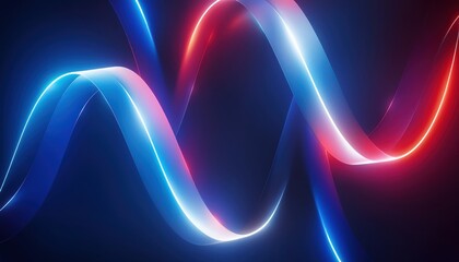 abstract neon wave with glowing blue and red light ribbons on dark background, perfect for tech themed web design, digital wallpaper, or futuristic branding element