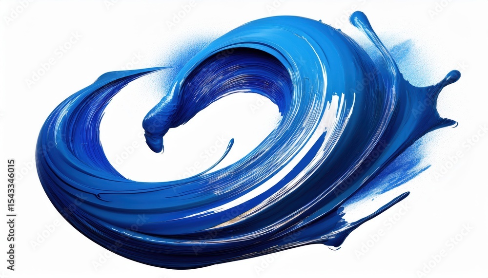 Poster dynamic blue abstract swirl with energetic brush stroke motion and circular waveform on white backgr