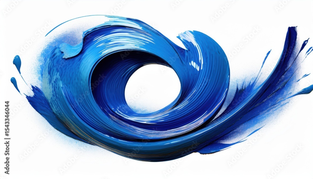 Poster dynamic blue abstract swirl with energetic brush stroke motion and circular waveform on white backgr