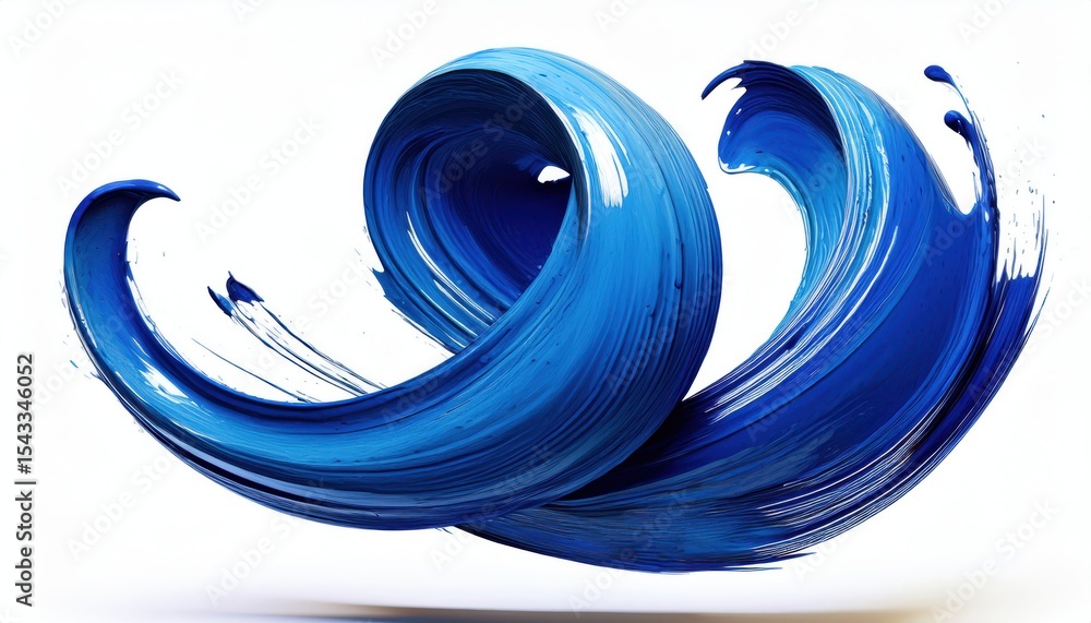 Poster dynamic blue abstract swirl with energetic brush stroke motion and circular waveform on white backgr
