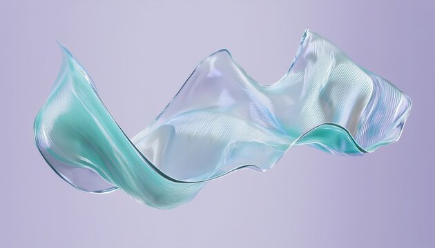 translucent aqua ribbon with fluid motion and fine lines on lavender background for branding, digital wallpaper, print design, or abstract web graphic

