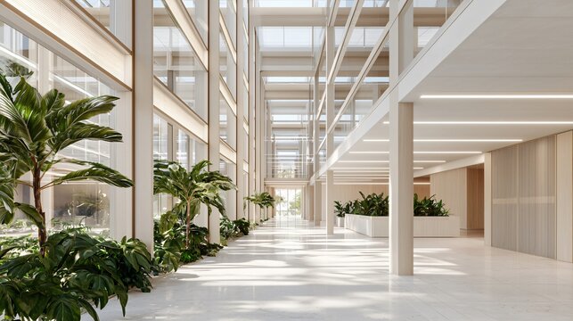 A high-performance office building with operable facades allowing natural cross-ventilation and a direct connection to outdoor green spaces, optimizing indoor air quality and thermal comfort.