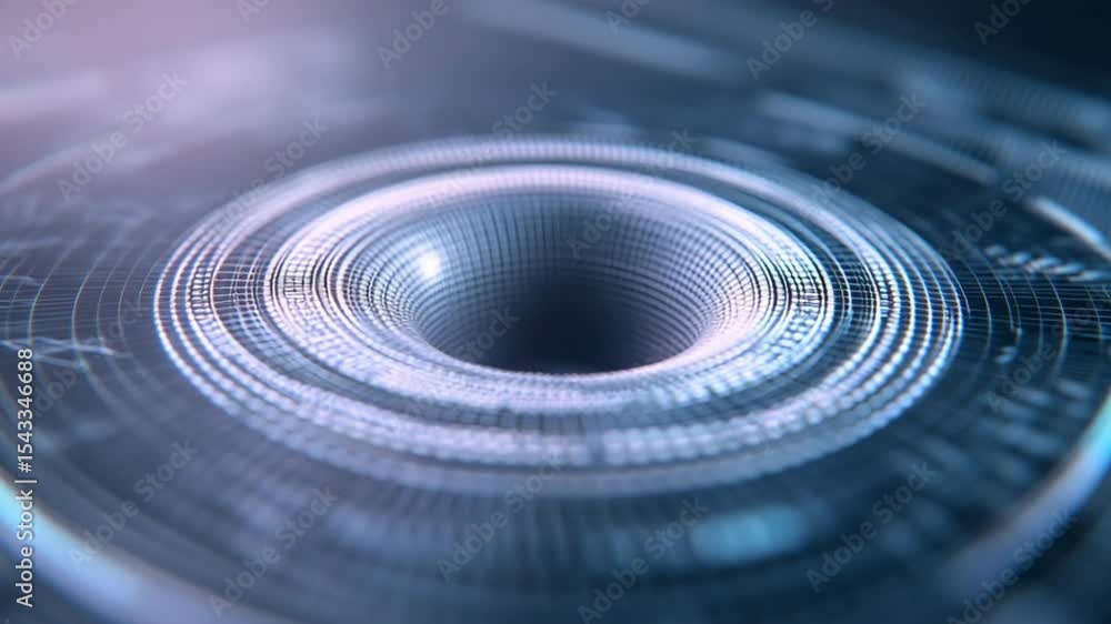 Poster Abstract Technology Vortex: A mesmerizing digital vortex of swirling lines and concentric circles creates an abstract technological background.