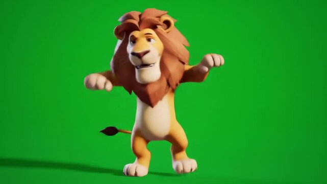 A 3D cartoon monkey doing a silly dance on a green screen, exaggerated cartoon expressions, bright lighting