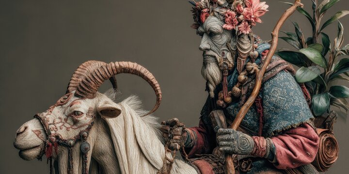 Detailed sculpture of a figure and animal.