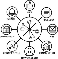 Social network communication concept featuring a flat design illustration of diverse people connected by internet technology symbols