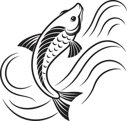 Black and white vector illustration of a tribal fish tattoo design, a silhouette of a sea animal symbol art