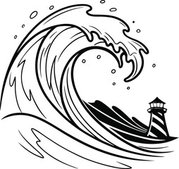 Tribal vector art illustration featuring a black silhouette of an abstract sea with a decorative fish and eagle design, ideal for a tattoo or logo