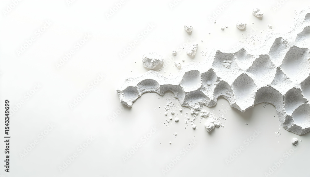 Poster abstract white texture with hexagonal pattern and scattered crumbs