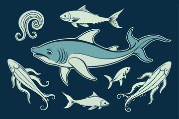 Obraz premium set of cartoon fish