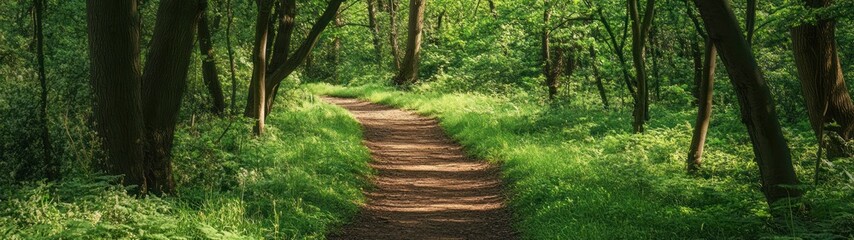 Fototapeta premium A pathway winds through a verdant forest.