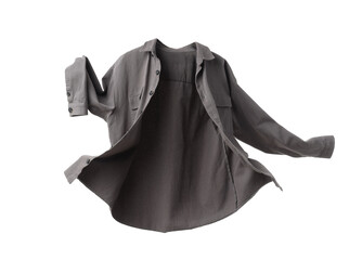 Flying grey shirt on white background