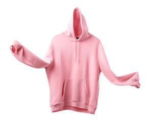 Flying pink hoodie on white background