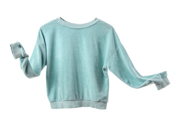 Flying green sweatshirt on white background