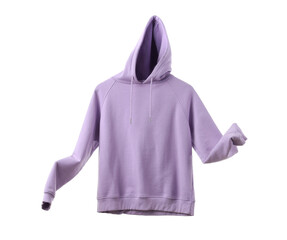 Flying lilac hoodie on white background