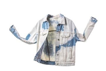 Flying denim jacket on white background