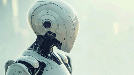Advanced humanoid robot with sleek white armor and glowing optical sensors representing future artificial intelligence and robotic technology evolution