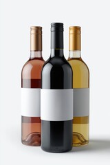 Obraz premium Assorted wine bottles with blank labels: red, rosé, and white wine display
