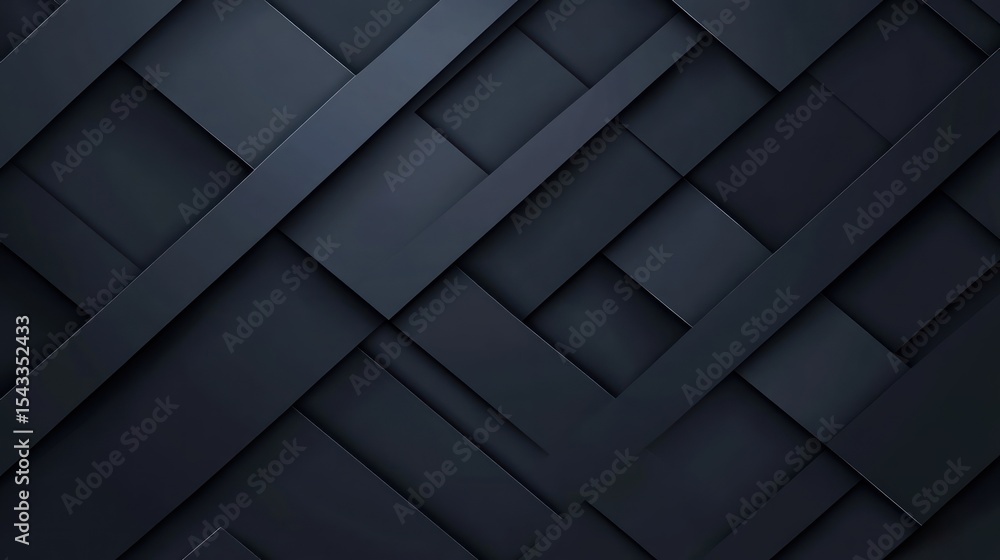 Poster dark, geometric abstract background with overlapping, layered rectangles and lines
